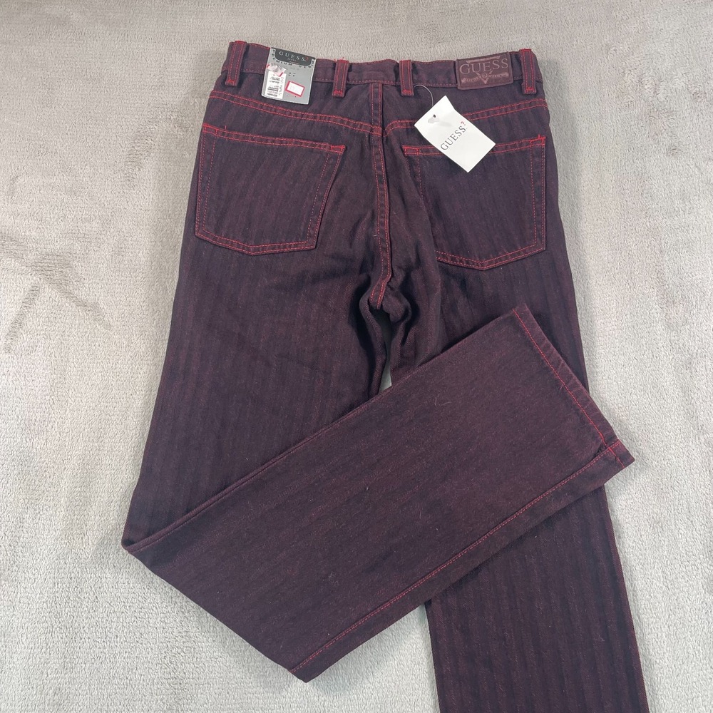 Vintage Guess USA Jeans Women 27x31‎ Red Black Striped Premium DeadStock NWT